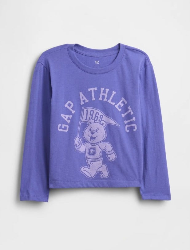 GAP Kids Kız Lila Brannan Bear Maskot Baskılı Uzun Kollu T-Shirt 6-16 Yaş MAVİ