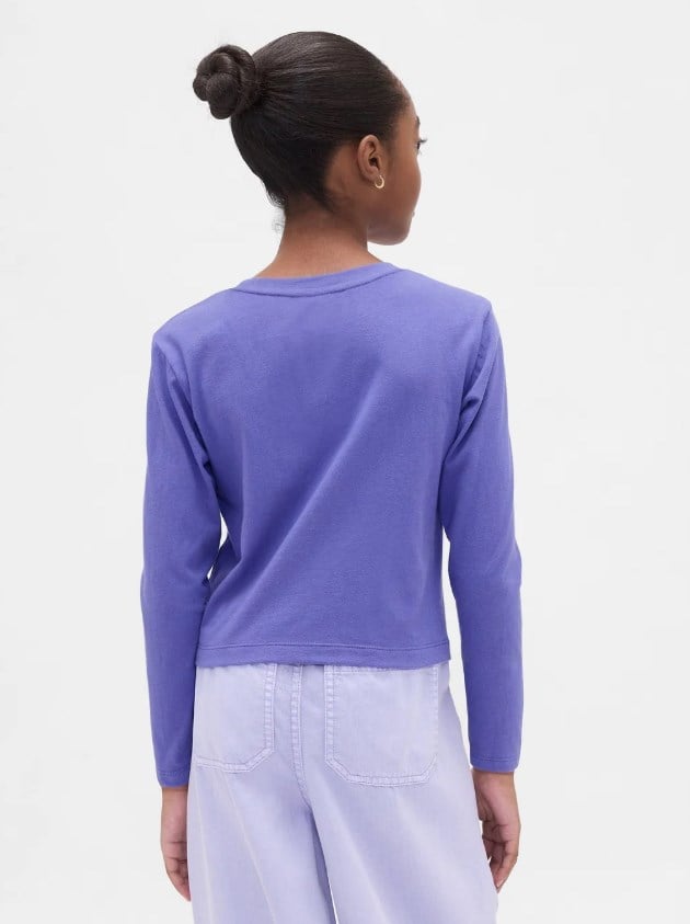 GAP Kids Kız Lila Brannan Bear Maskot Baskılı Uzun Kollu T-Shirt 6-16 Yaş MAVİ