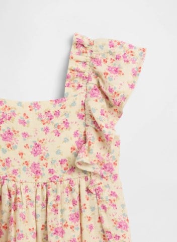 Gap Kız Bebek Çiçek Desenli Kare Yaka Fırfırlı Şort Tulum 6 Ay-5 Yaş PEMBE