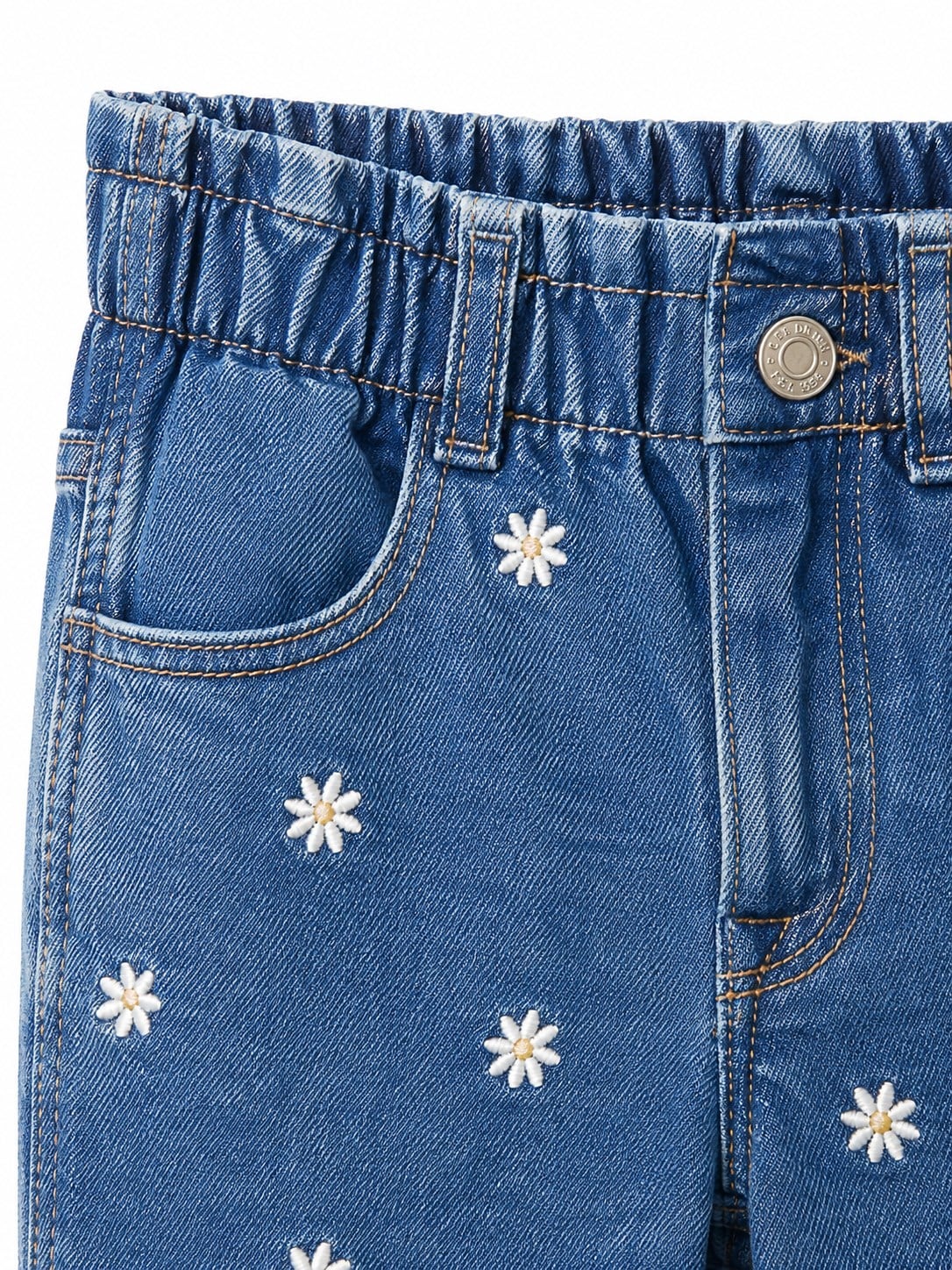Gap Kız Bebek Papatya Nakışlı  Kot Pantolon 1-6 Yaş MAVİ