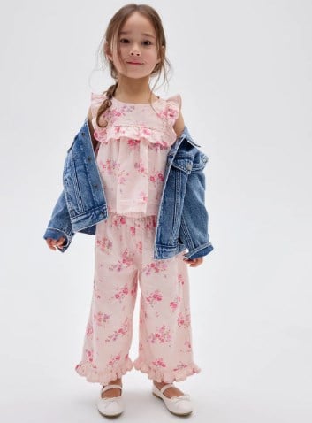 Gap Kız Bebek Pembe Çiçek Desenli Fırfırlı Müslin Pantolon 0-5 Yaş PEMBE