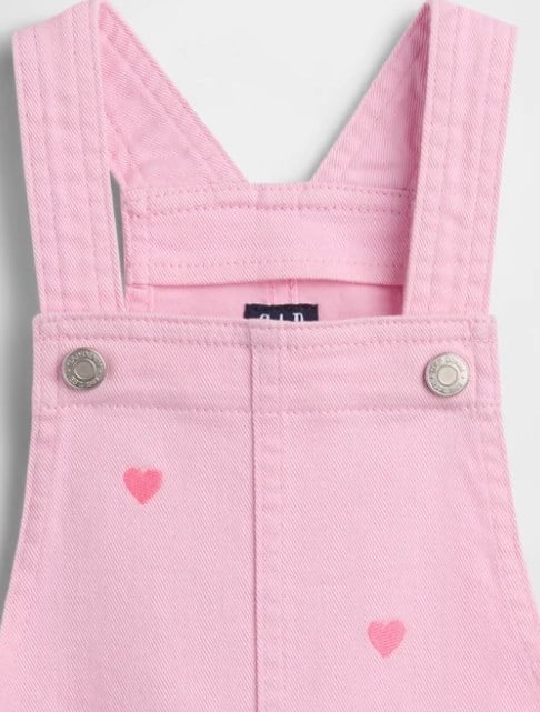 Gap Kız Bebek Pembe Kalp Nakışlı Denim Salopet Jile Elbise 0-5 Yaş PEMBE