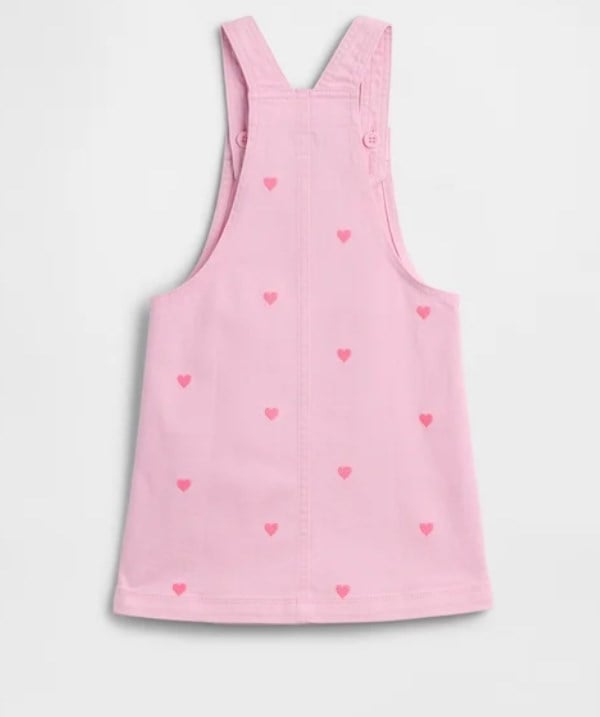 Gap Kız Bebek Pembe Kalp Nakışlı Denim Salopet Jile Elbise 0-5 Yaş PEMBE