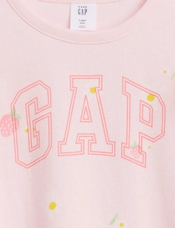 Gap Kız Bebek Toz Pembe Pamuklu Grafik Logo Elbise 0-5 Yaş PUDRA