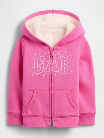 Gap Kız Bebek Yıldız Baskı Kapşonlu Fermuarlı Ceket 1-5 Yaş PEMBE