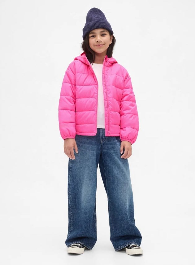 Gap Kız Çocuk Hafif ve Suya Dayanıklı ColdControl Puffer Ceket 6-14 Yaş PEMBE