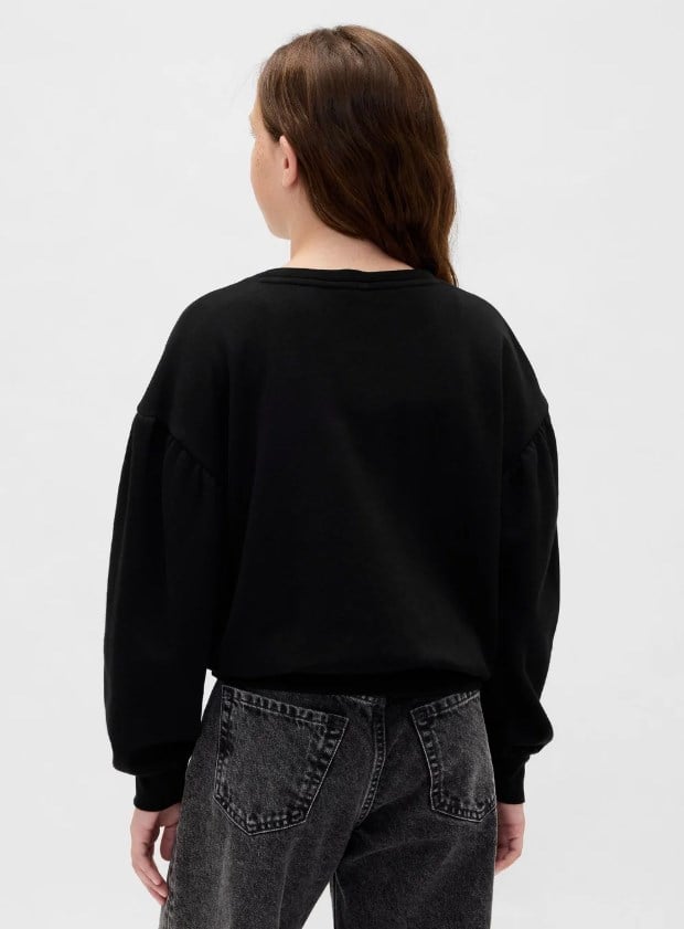 Gap Kız Çocuk Kiraz ve Kurdele Pullu Bisiklet Yaka Sweatshirt  6-16 Yaş SİYAH