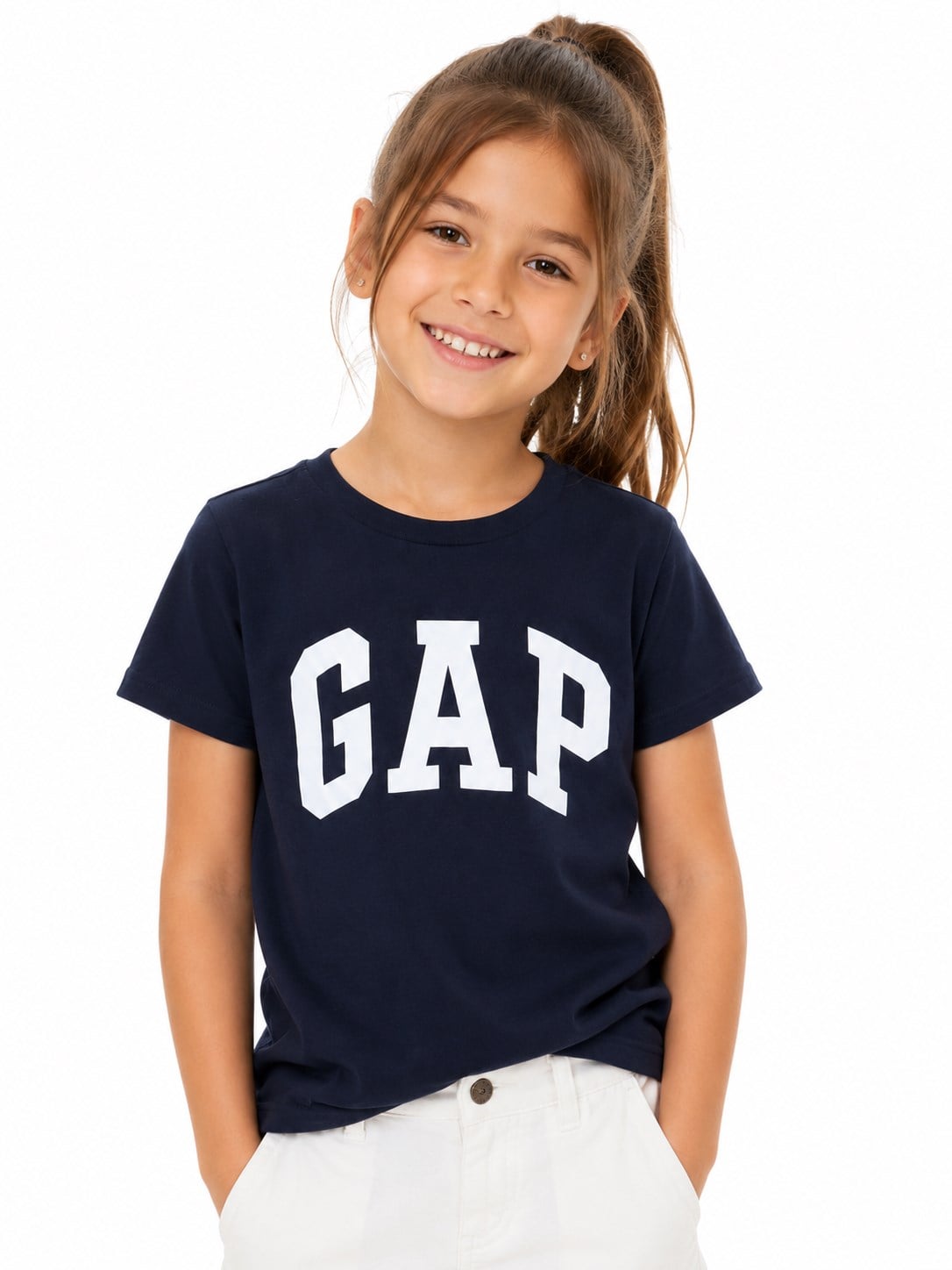 Gap Kız Çocuk Logo Baskı Kısa Kollu Basic Tişört 4-16 Yaş LACİVERT