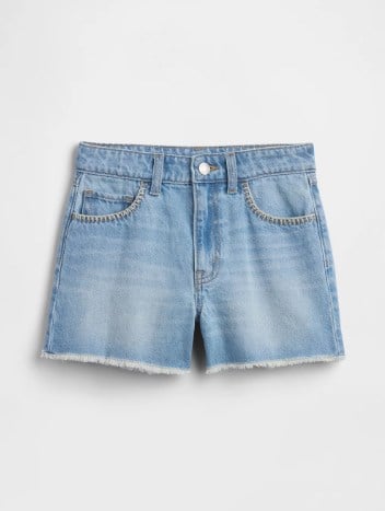 Gap Kız Çocuk Mid Rise Midi Denim Şort 4-16 Yaş MAVİ