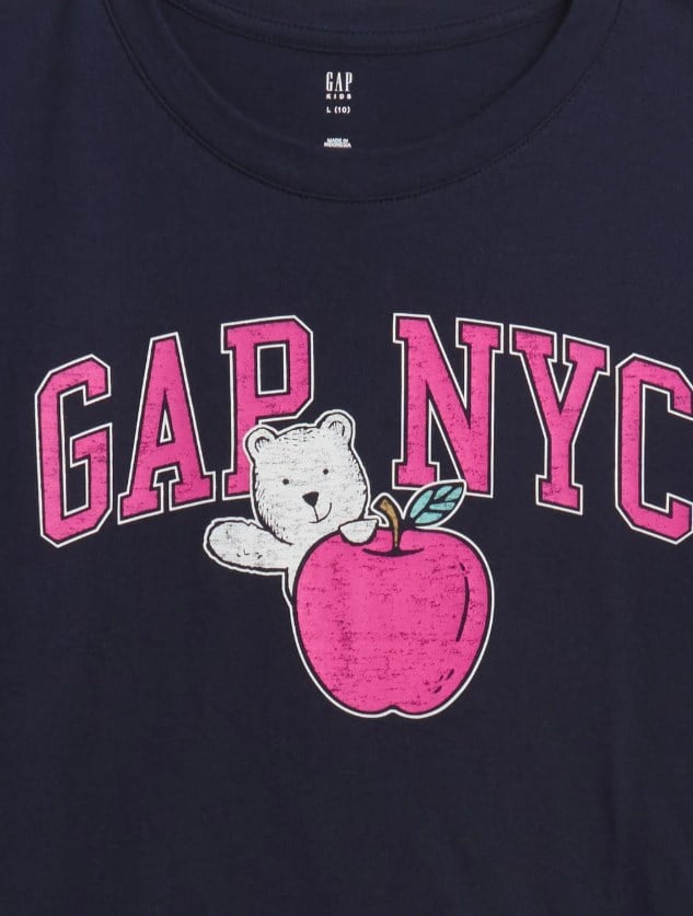 Gap Kız Çocuk NYC Elma Logolu Uzun Kollu Tişört 6-16 Yaş LACİVERT