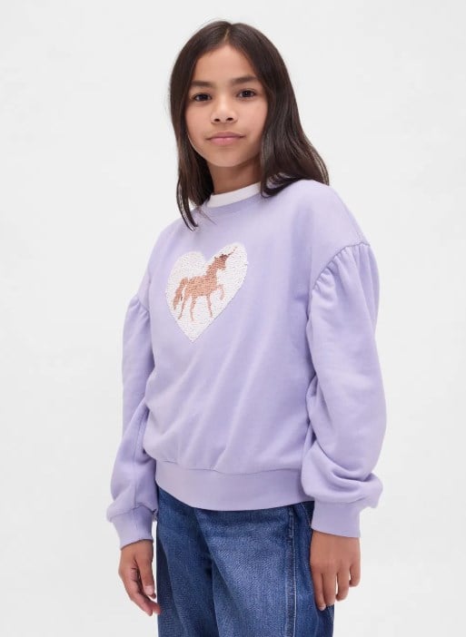 Gap Kız Çocuk Payet  Baskı  Logo Uuzn Kollu Sweatshirt 4-16 Yaş MOR