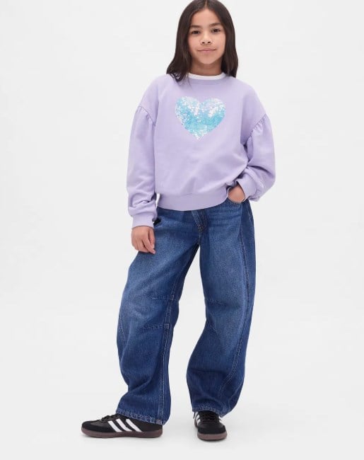 Gap Kız Çocuk Payet  Baskı  Logo Uuzn Kollu Sweatshirt 4-16 Yaş MOR