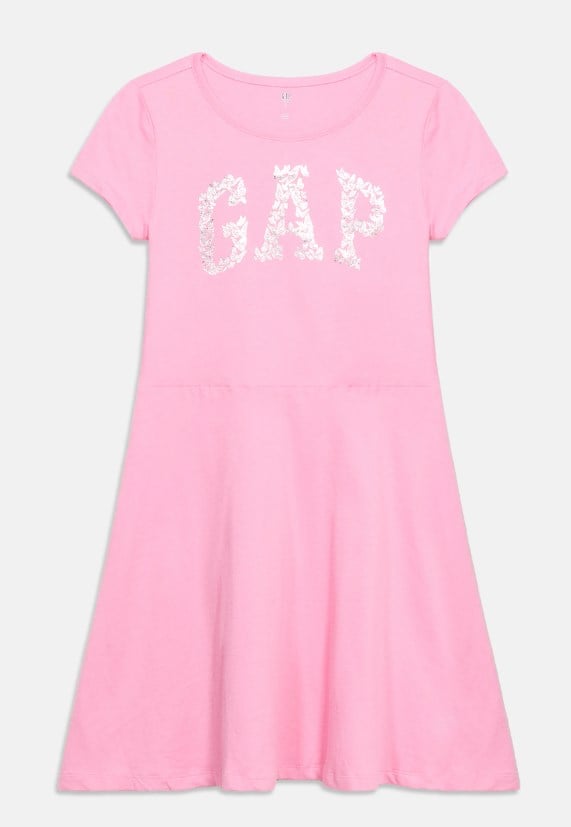 Gap Kız Çocuk Pembe Logo Detaylı Kısa Kollu Jersey Elbise 4-16 Yaş PEMBE