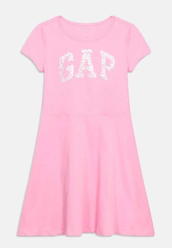 Gap Kız Çocuk Pembe Logo Detaylı Kısa Kollu Jersey Elbise 4-16 Yaş PEMBE
