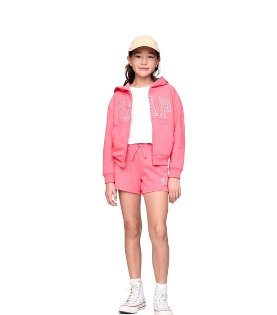 GAP Logo Baskılı Fermuarlı ve Kapüşonlu Kız Çocuk Sweatshirt 6-16 Yaş PEMBE