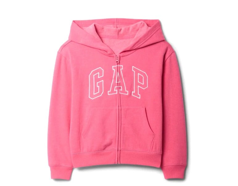 GAP Logo Baskılı Fermuarlı ve Kapüşonlu Kız Çocuk Sweatshirt 6-16 Yaş PEMBE