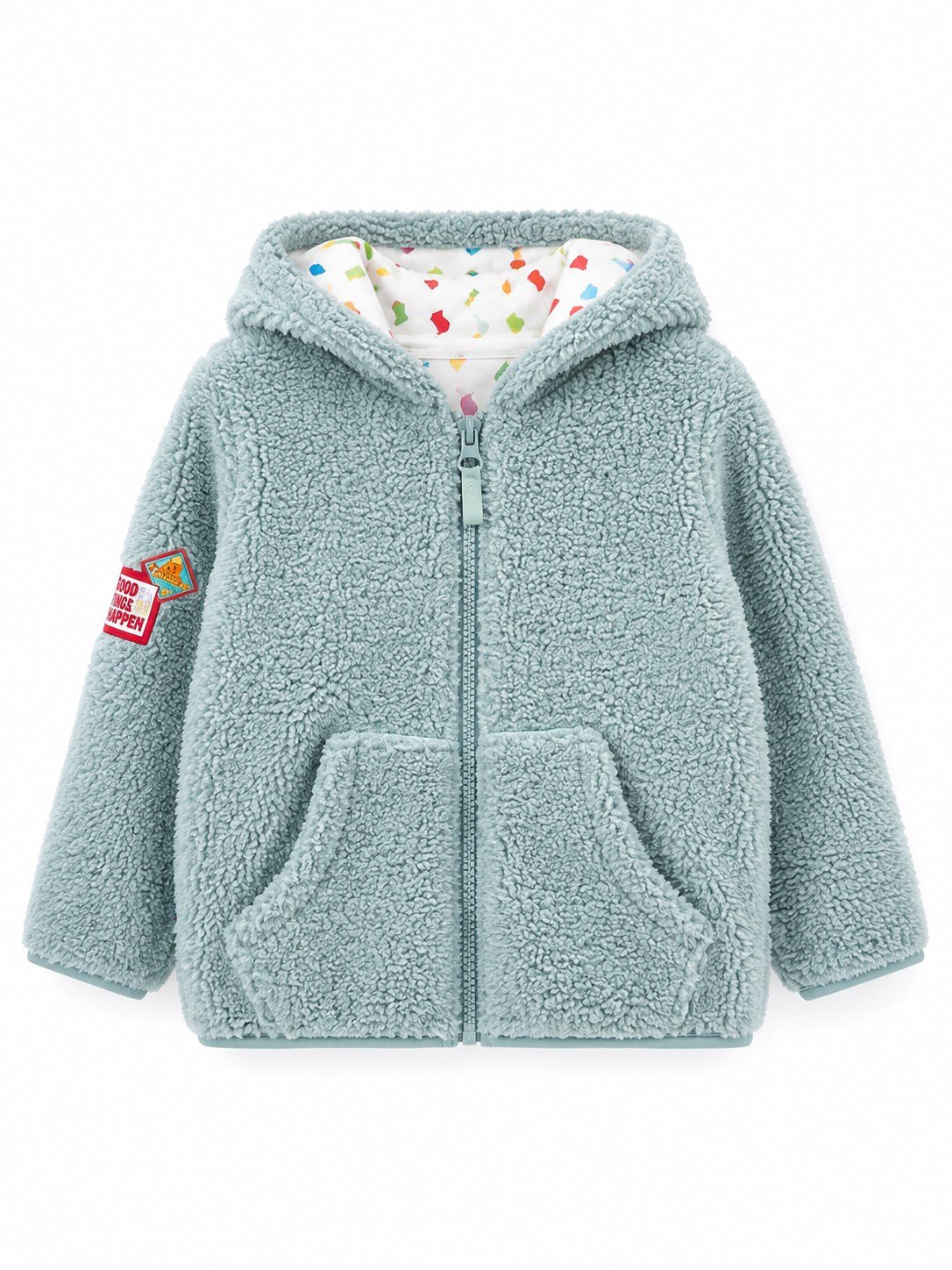 Haribo Lisanslı Unisex Çocuk Polar Hırka - Jelibon Desenli Astarlı Kapüşonlu Pelüş Mont YEŞİL