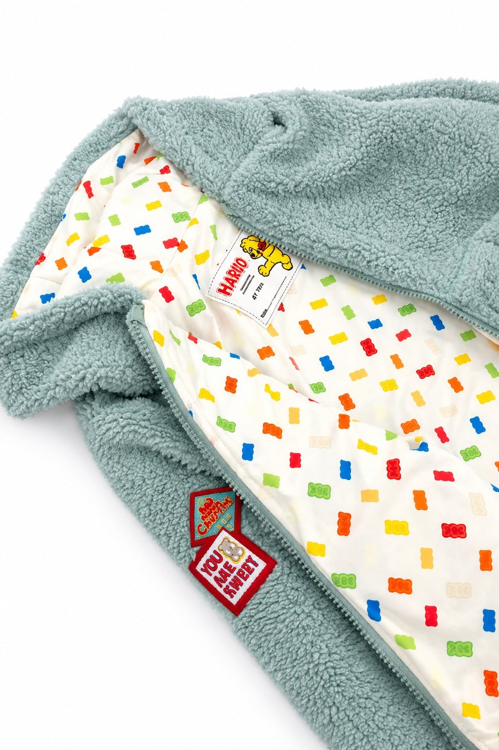 Haribo Lisanslı Unisex Çocuk Polar Hırka - Jelibon Desenli Astarlı Kapüşonlu Pelüş Mont YEŞİL