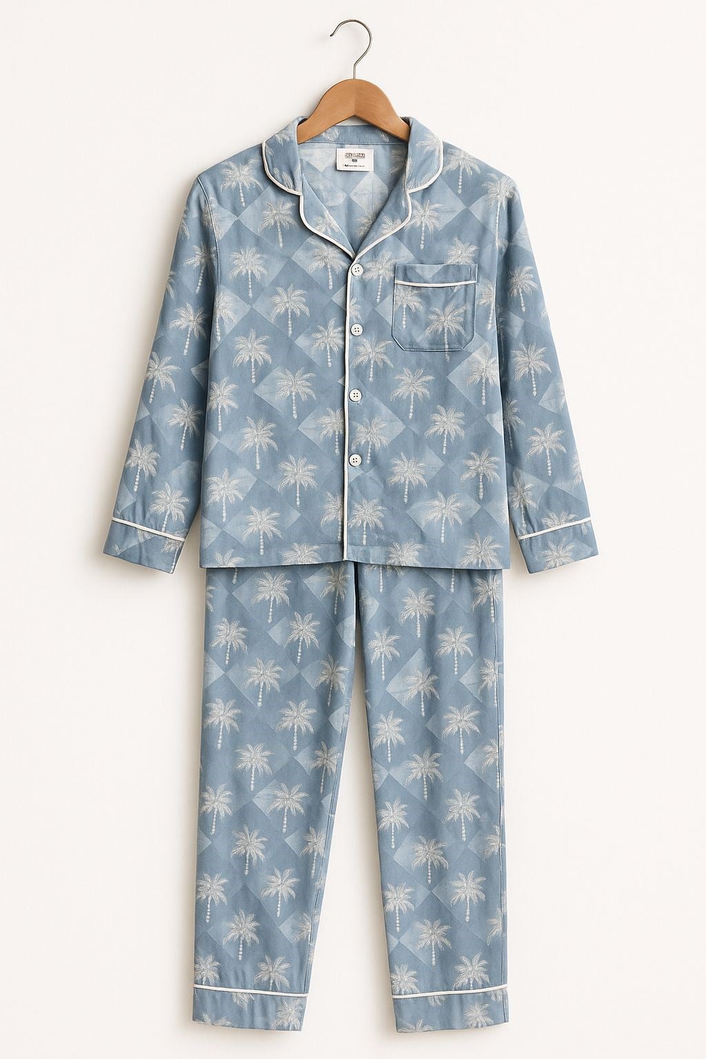 Jabber Erkek Çocuk Palmiye Desen Önü Düğmeli Pijama Takımı 4-12 Yaş MAVİ