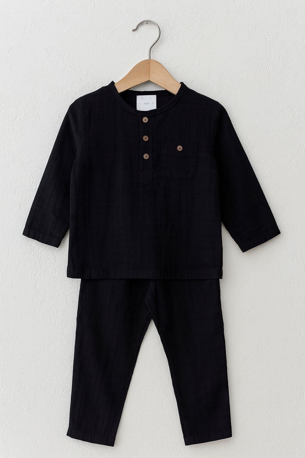 Jabber Erkek Çocuk Şile Bezi Hakim Yaka Pijama Takıımı 1-10 Yaş SİYAH