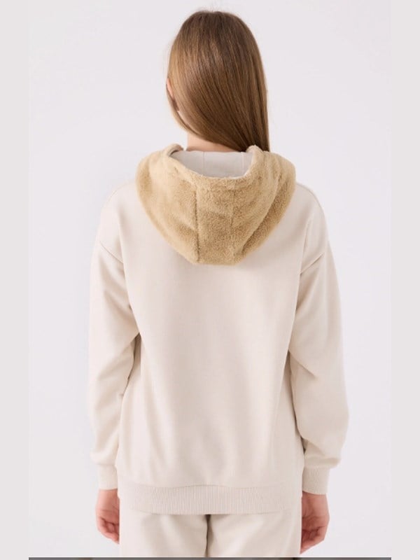 Kappa Kız Çocuk Nakış Logolu Kapüşonlu Peluş  Sweatshirt 5-16 Yaş BEJ