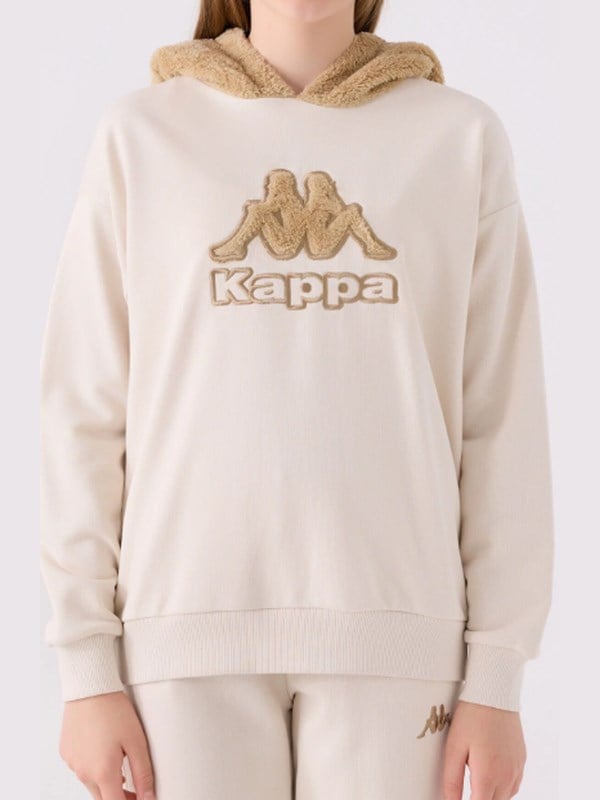 Kappa Kız Çocuk Nakış Logolu Kapüşonlu Peluş  Sweatshirt 5-16 Yaş BEJ