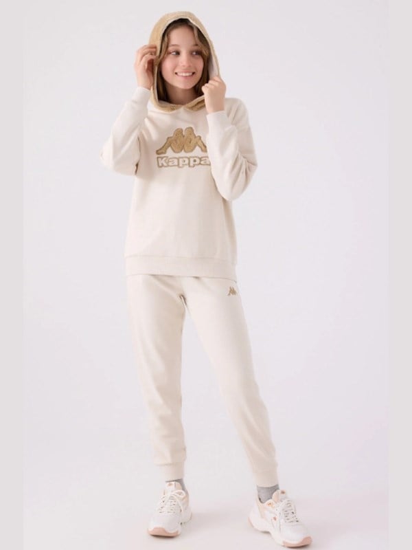 Kappa Kız Çocuk Nakış Logolu Kapüşonlu Peluş  Sweatshirt 5-16 Yaş BEJ
