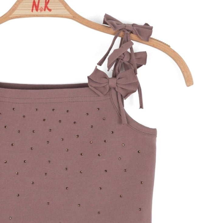 KIZ ÇOCUK FİYONK ASKILI CROP KAHVERENGİ