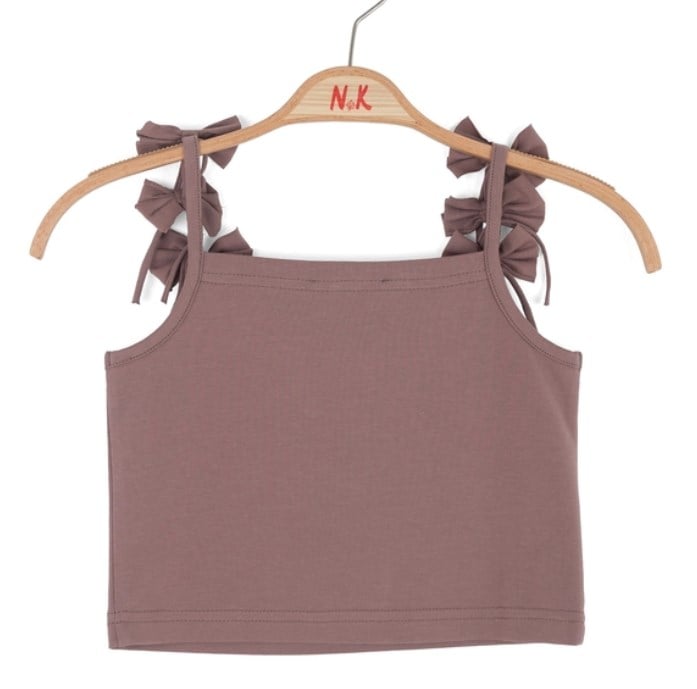KIZ ÇOCUK FİYONK ASKILI CROP KAHVERENGİ