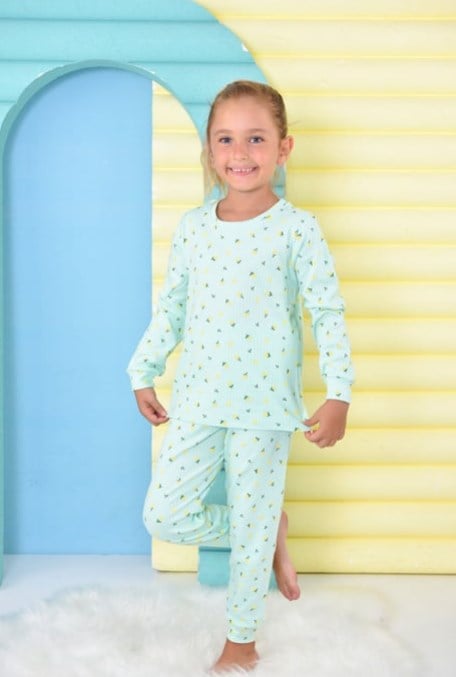 KIZ ÇOCUK LALE BASKI FİTİLLİ PİJAMA TAKIMI GK2206