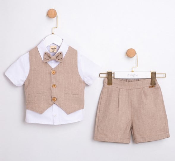 Marry&Joe Erkek Bebek Papyonlu Keten Şortlu  3lü Takım 9-24 Ay BEJ