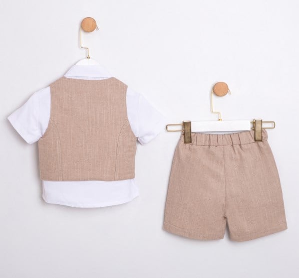 Marry&Joe Erkek Bebek Papyonlu Keten Şortlu  3lü Takım 9-24 Ay BEJ