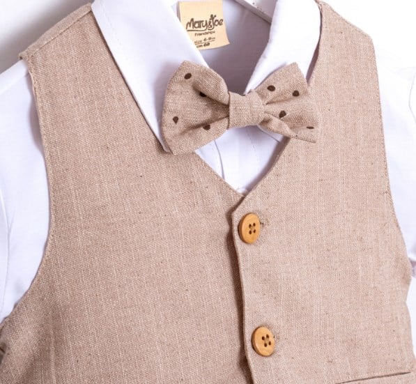 Marry&Joe Erkek Bebek Papyonlu Keten Şortlu  3lü Takım 9-24 Ay BEJ