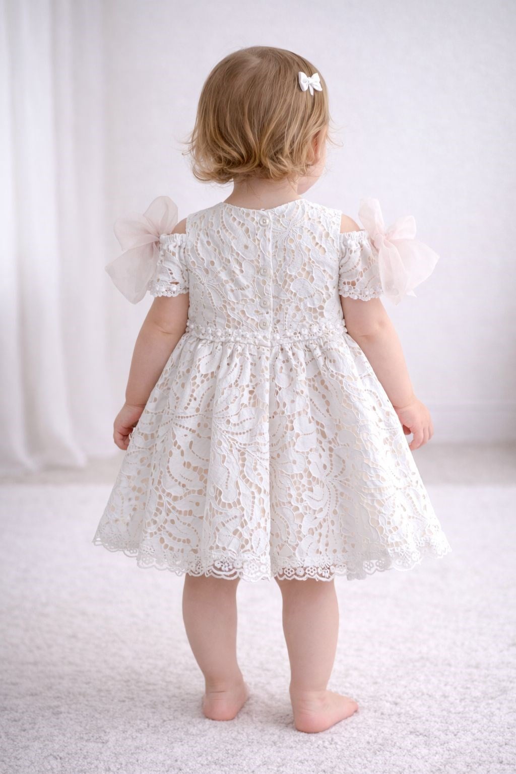 Marry&Joe Kız Bebek  Tığ İşlemeli Belden Boncuklu Elbise 6-18 Ay BEJ