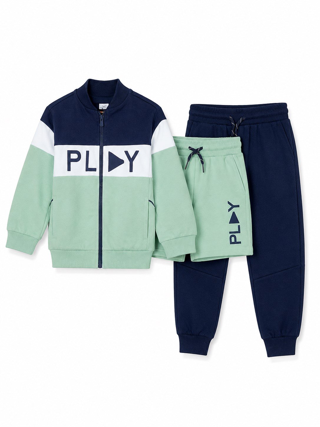 Mayoral Erkek Çocuk 3'lü Eşofman Takımı - Fermuarlı Sweatshirt, Alt ve Şort Seti 2-10 Yaş YEŞİL