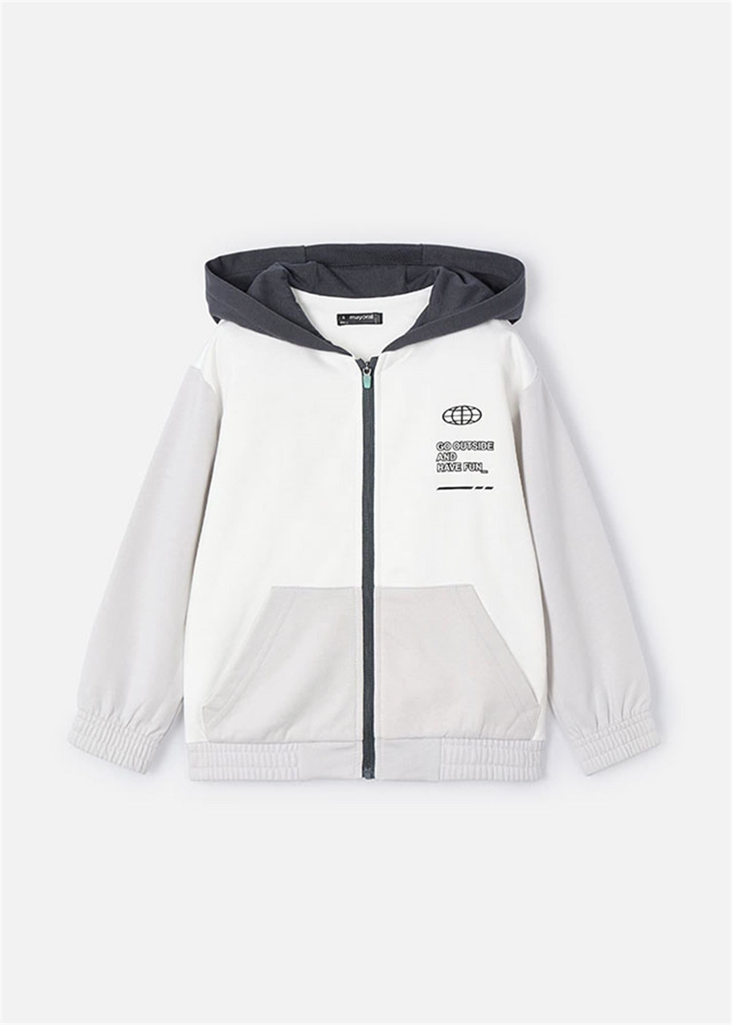 Mayoral Erkek Çocuk Blok Renkli Fermuarlı Kapüşonlu Sweatshirt Hırka 2-10 Yaş BEYAZ - YEŞİL