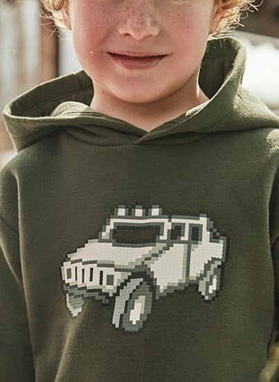 Mayoral Erkek Çocuk Piksel Araba Baskılı Kapüşonlu Sweatshirt 2-10 Yaş YEŞİL