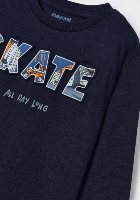 Mayoral Erkek Çocuk Skate Baskı Kabartmalı Uzun Kol Tişört 2-10 Yaş LACİVERT
