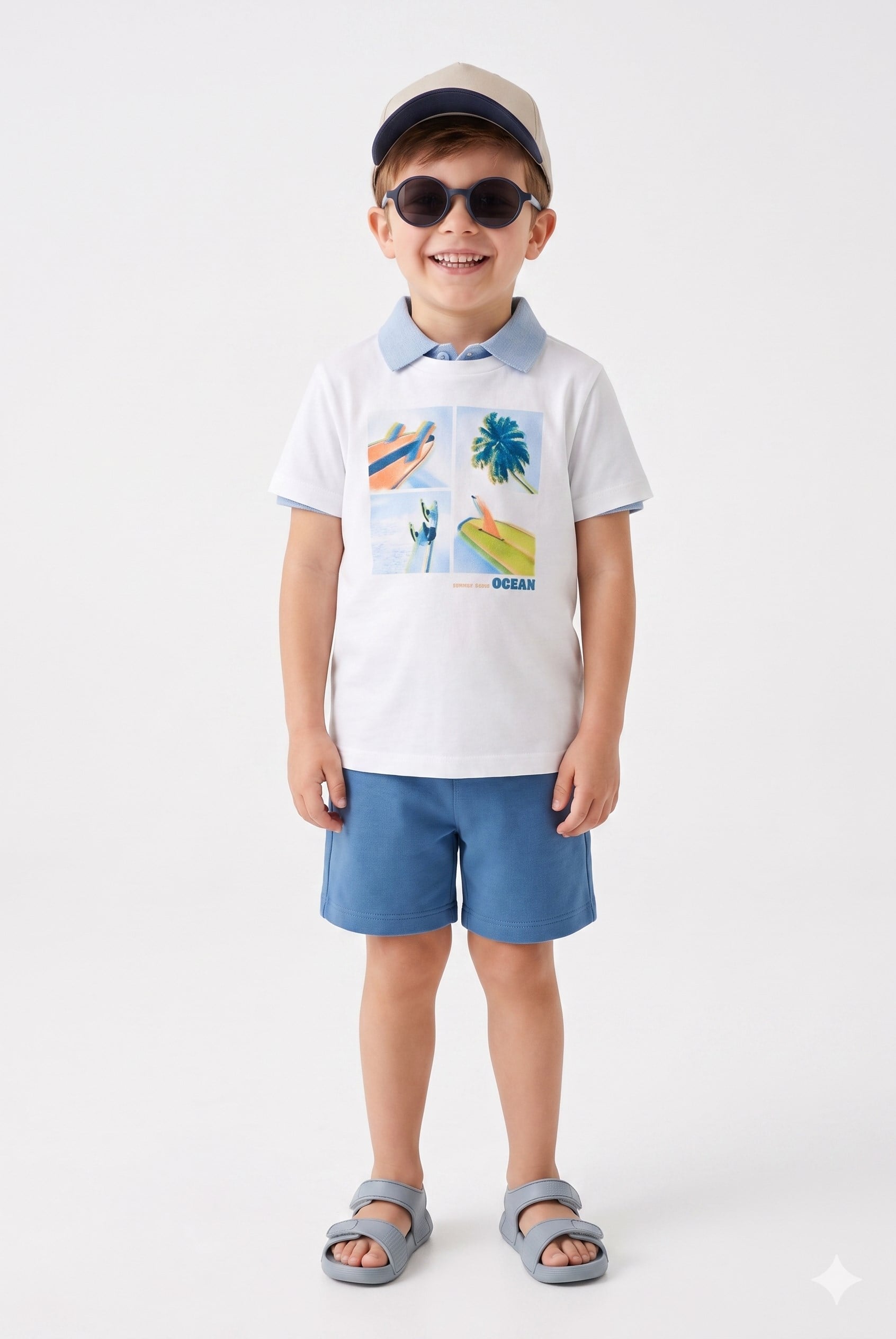 Mayoral Erkek Çocuk Surf Baskı Şortlu Takım 2-10 YAŞ EKRU - LACİVERT