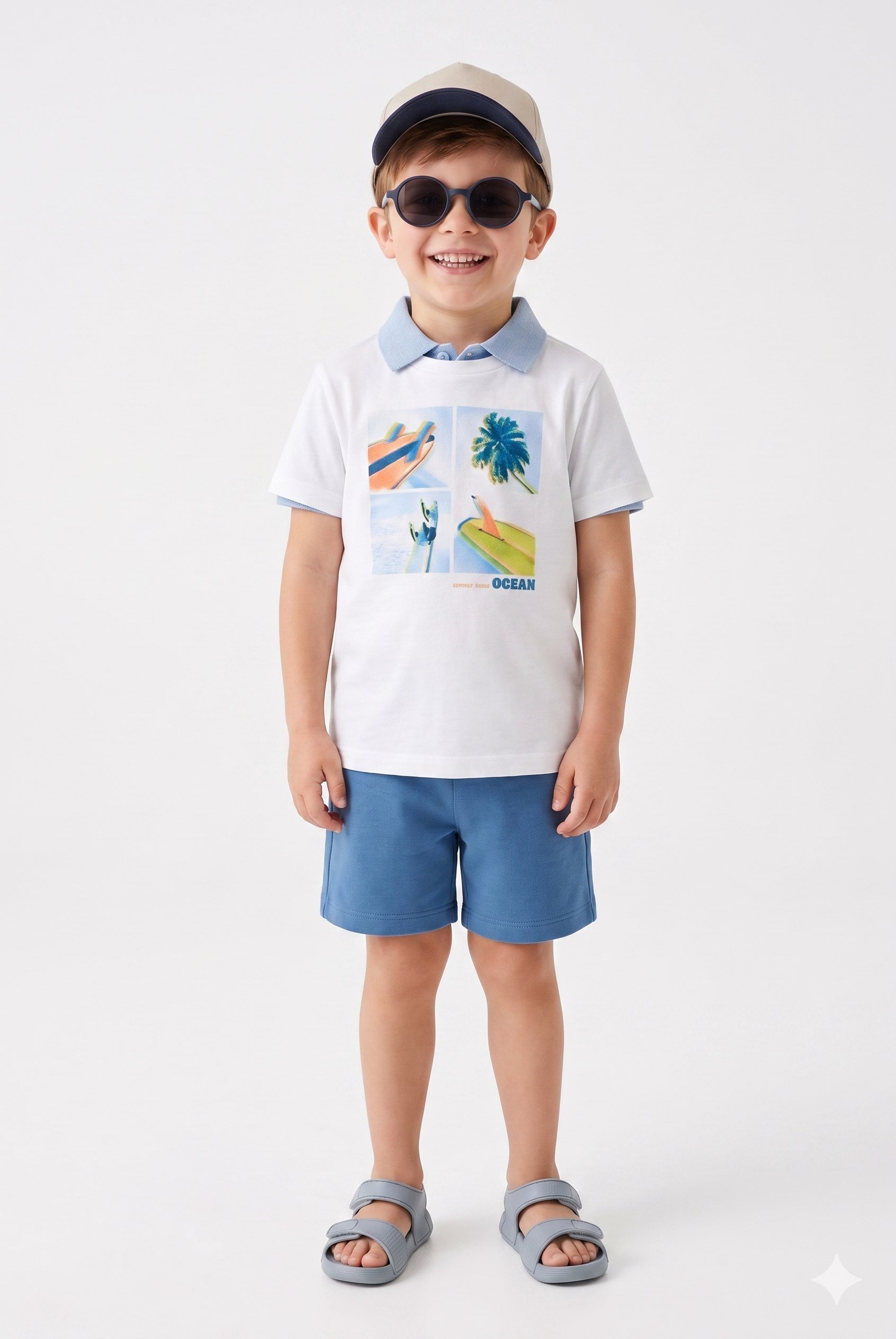 Mayoral Erkek Çocuk Surf Baskı Şortlu Takım 2-10 YAŞ EKRU - LACİVERT