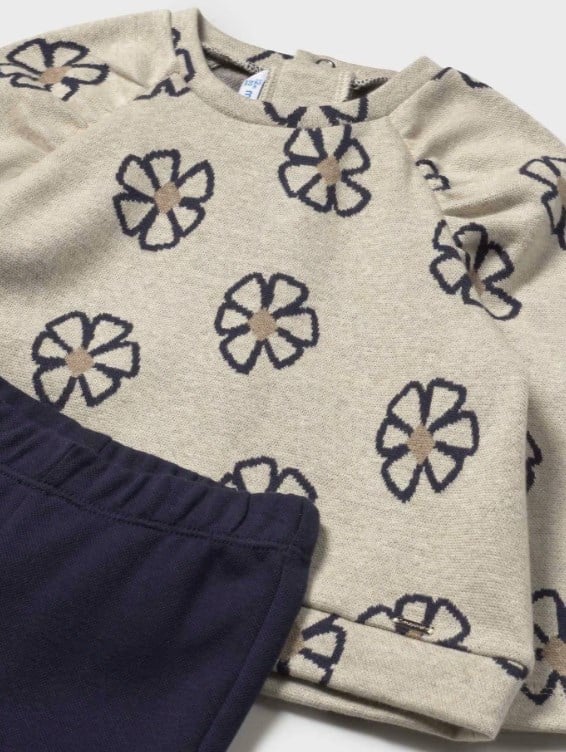 Mayoral Kız Bebek Çiçek Desenli Sweatshirt ve Lacivert Tayt 2'li Takım 1-4 Yaş LACİVERT