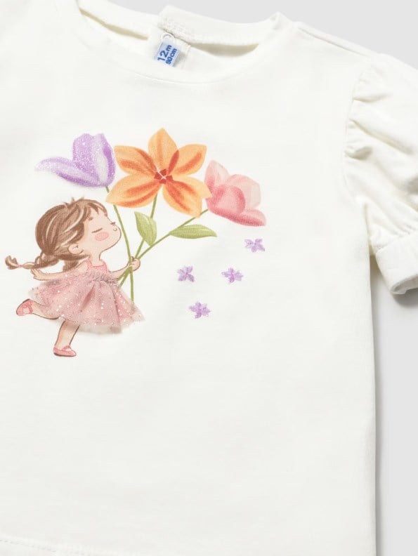Mayoral Kız Bebek İşlemeli Balon Kol T-shirt 0-4 Yaş BEYAZ