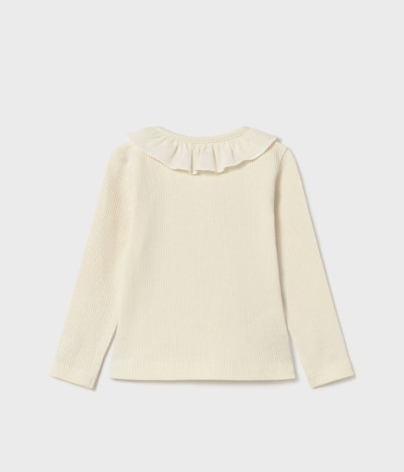Mayoral Kız Bebek Yaka Detaylı Düğmeli Fitilli Uzun Kollu Tişört 0-4 Yaş EKRU
