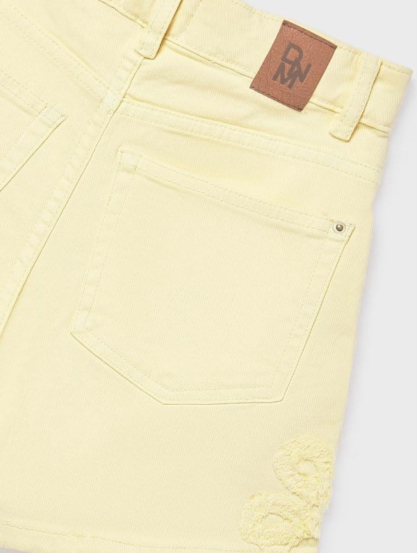 Mayoral Kız Çocuk Çiçek Nakışlı Denim Şort 8-18 Yaş SARI