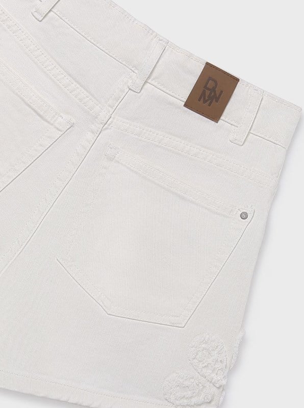 Mayoral Kız Çocuk Çiçek Nakışlı Denim Şort 8-18 Yaş BEYAZ