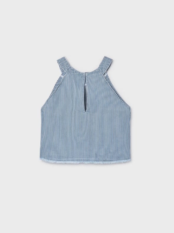 Mayoral Kız Çocuk  Çizgili Halter Yaka Denim Görünümlü Pamuklu Bluz 8-18 Yaş MAVİ