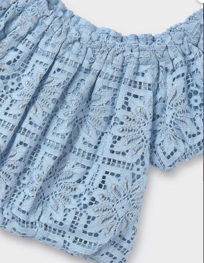 Mayoral Kız Çocuk Dantel İşleme Beli Lastilki Crop Bluz 10-16 Yaş MAVİ