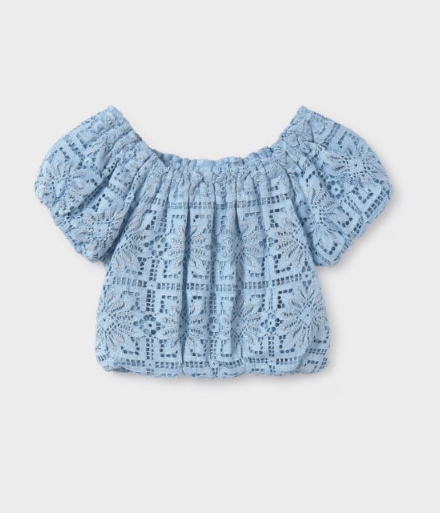 Mayoral Kız Çocuk Dantel İşleme Beli Lastilki Crop Bluz 10-16 Yaş MAVİ