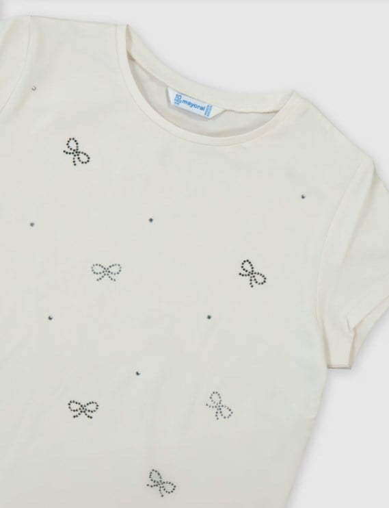 Mayoral Kız Çocuk Fiyonk Taş Detaylı  Kısa Kollu Tişört 8-18 Yaş KEMİK