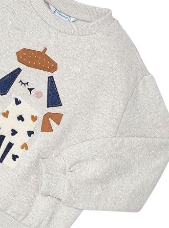 Mayoral Kız Çocuk Köpek Nakışlı %100 Pamuklu Sweatshirt 2-10 Yaş BEJ